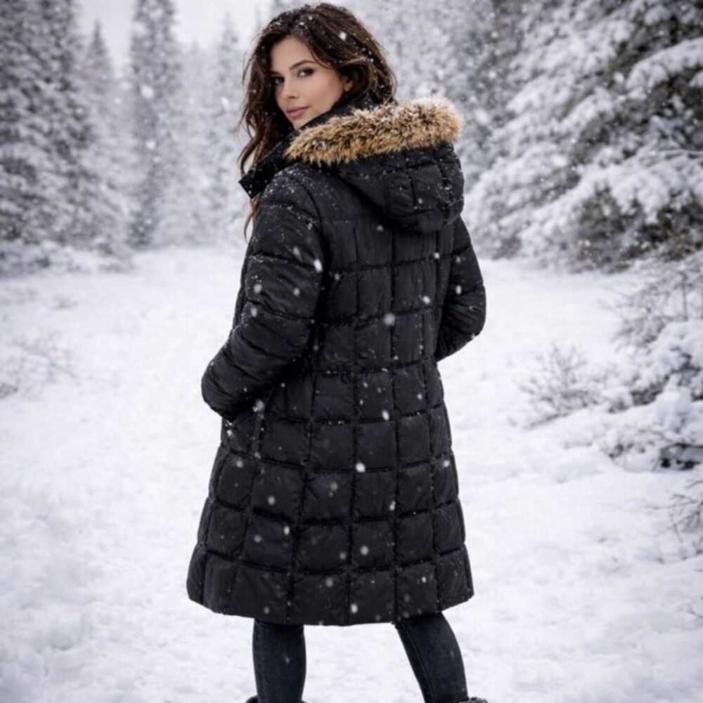 NWOT Weatherproof Black Down Puffer Coat Parka with Removable Faux Fur Hood S - Picture 1 of 16